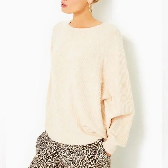 NWT Lilly Pulitzer Relaxed Fit Arienza Sweater Batwing Sleeves Cream Color Sz M - Picture 4 of 16